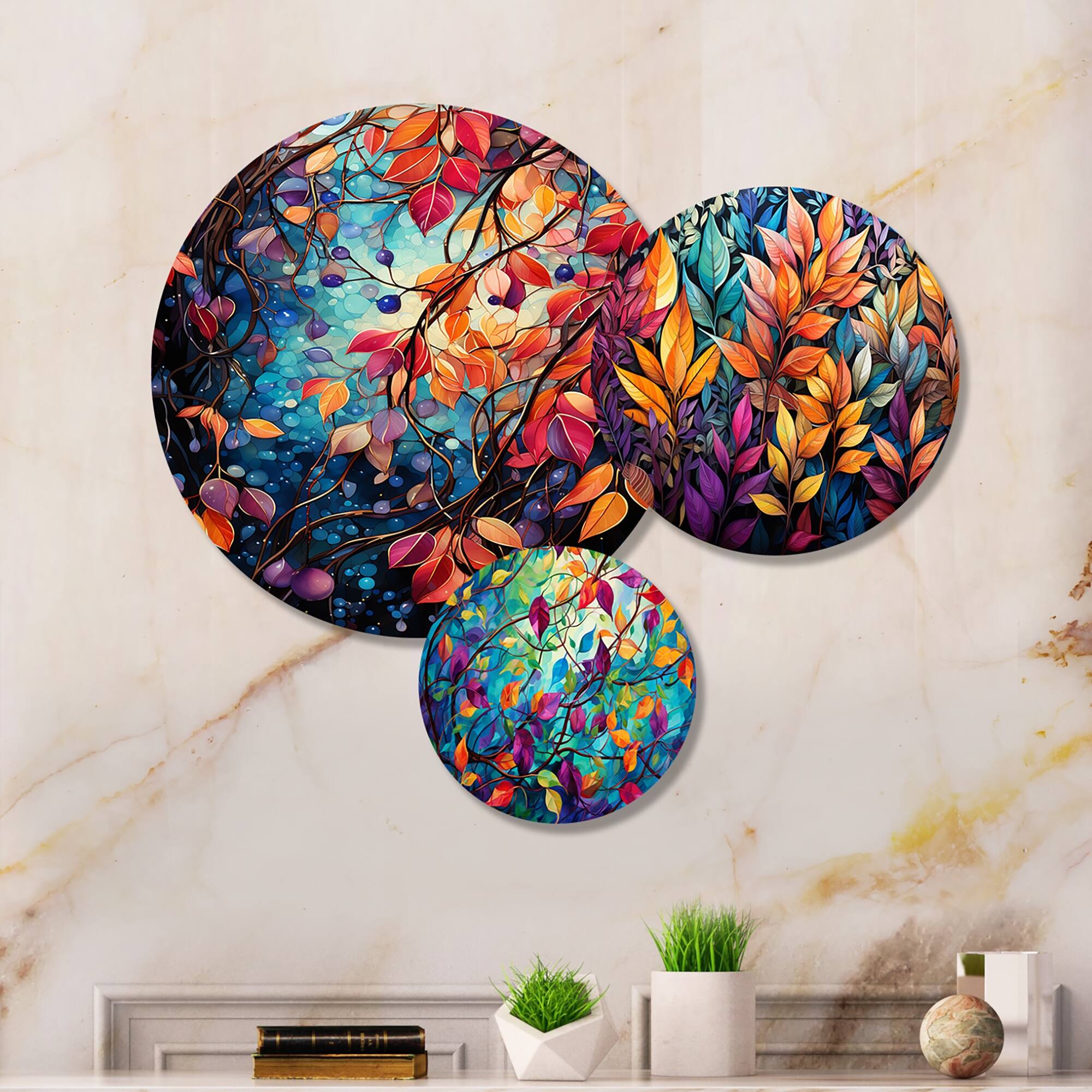 Designart "Multicolor Vibrant Foliage I" Abstract Metal Wall Art